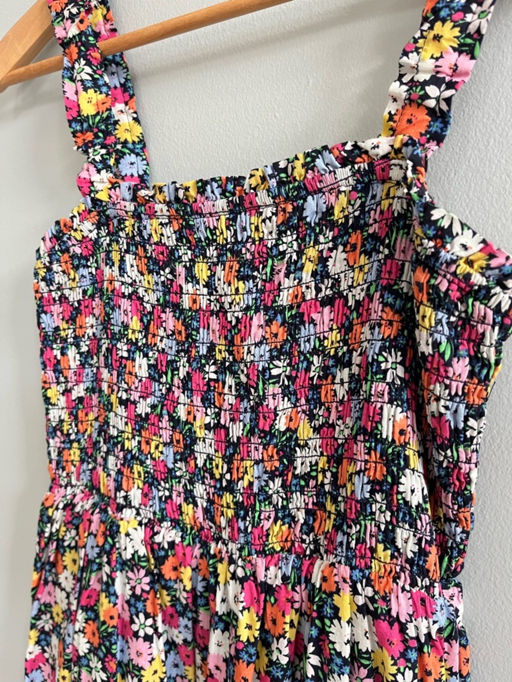 GAP Smocked Floral Midi Dress Size XS Sleeveless Cotton Garden Party Dainty